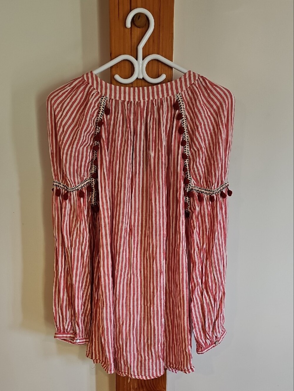 Striped Red Tassel Peasant Blouse - Picture 7 of 10